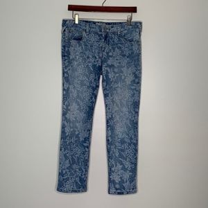 Free People Floral Pattern Blue Jeans